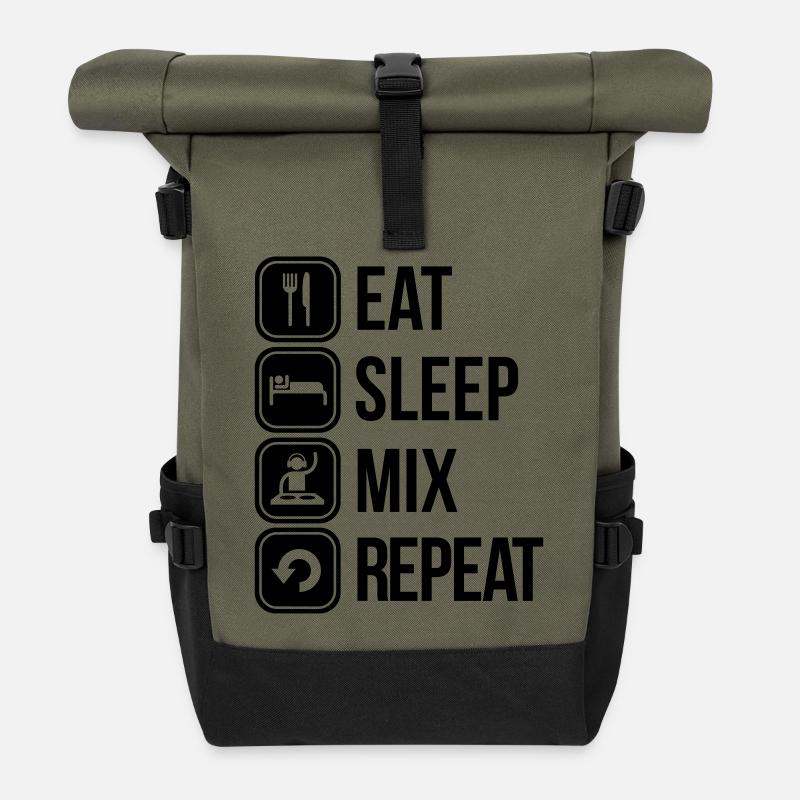 eat sleep mix repeat - Sac à dos roll top - olive/noir