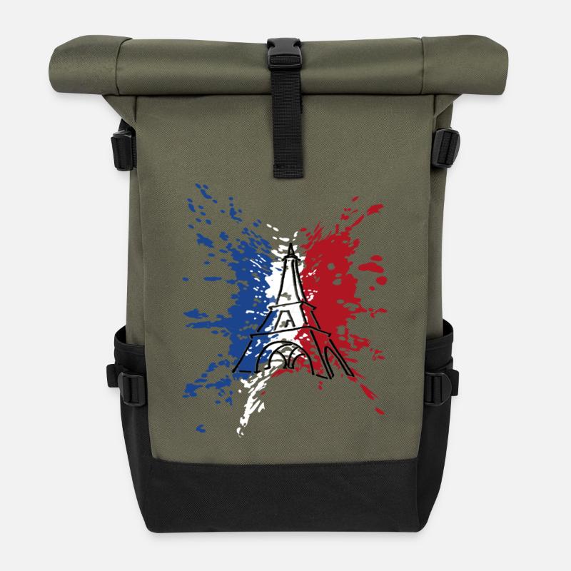 Drapeau Tour Eiffel France ✅ Drapeau Tour Eiffel ✔ - Sac à dos roll top - olive/noir