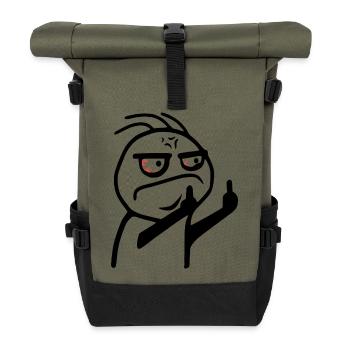 Mittelfinger Meme Fick dich Strichmännchen - Rolltop Rucksack - Olive/Schwarz - Vorne