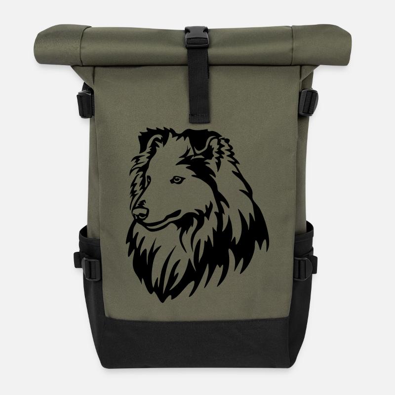 Sheltie Kopf - Rolltop Rucksack - Olive/Schwarz