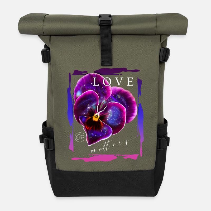 Love matters Blume Valentinstag Romantiker Spruch - Rolltop Rucksack - Olive/Schwarz