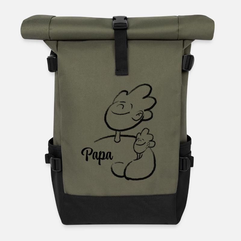 Vater und Sohn Illustration - Rolltop Rucksack - Olive/Schwarz