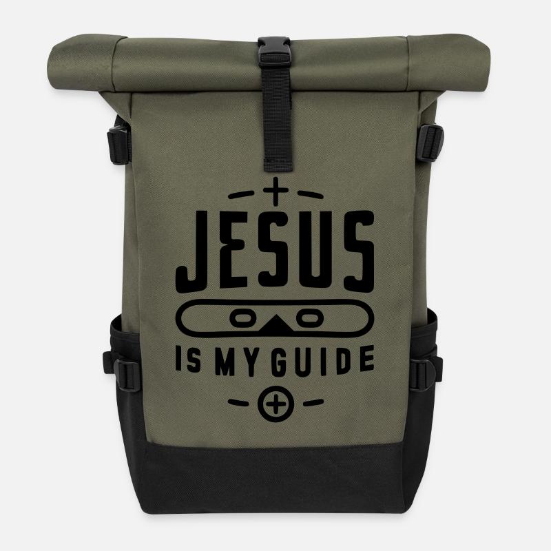 Jesus is my guide - Roll Top Backpack - olive/black