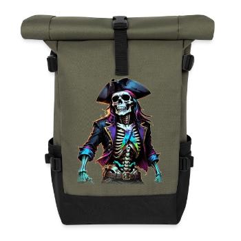Piratenskelett Illustration - Rolltop Rucksack - Olive/Schwarz - Vorne