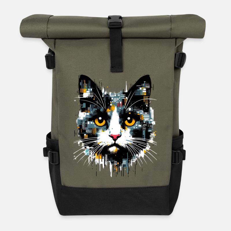 Katze - Rolltop Rucksack - Olive/Schwarz