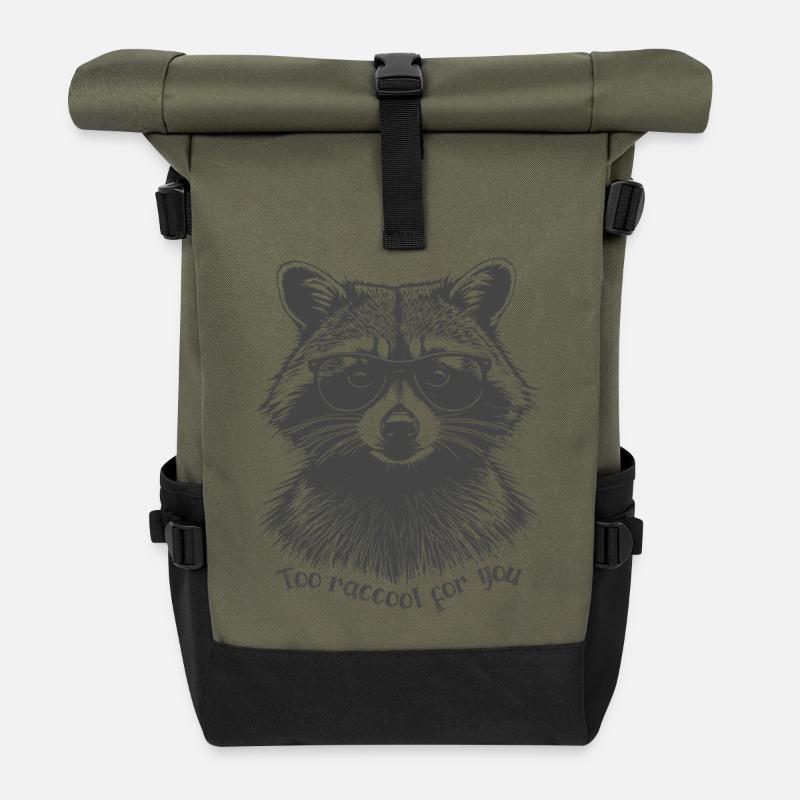 Too raccool for you - Lustiger Waschbär mit Brille - Rolltop Rucksack - Olive/Schwarz