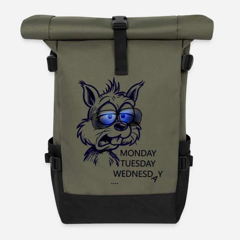 Dog with glasses doesn't feel like the week - Roll Top Backpack - olive/black