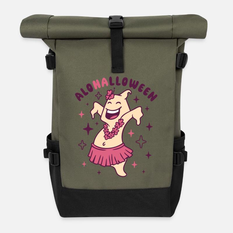 Halloween Funny Ghost in Hula Skirt - Roll Top Backpack - olive/black