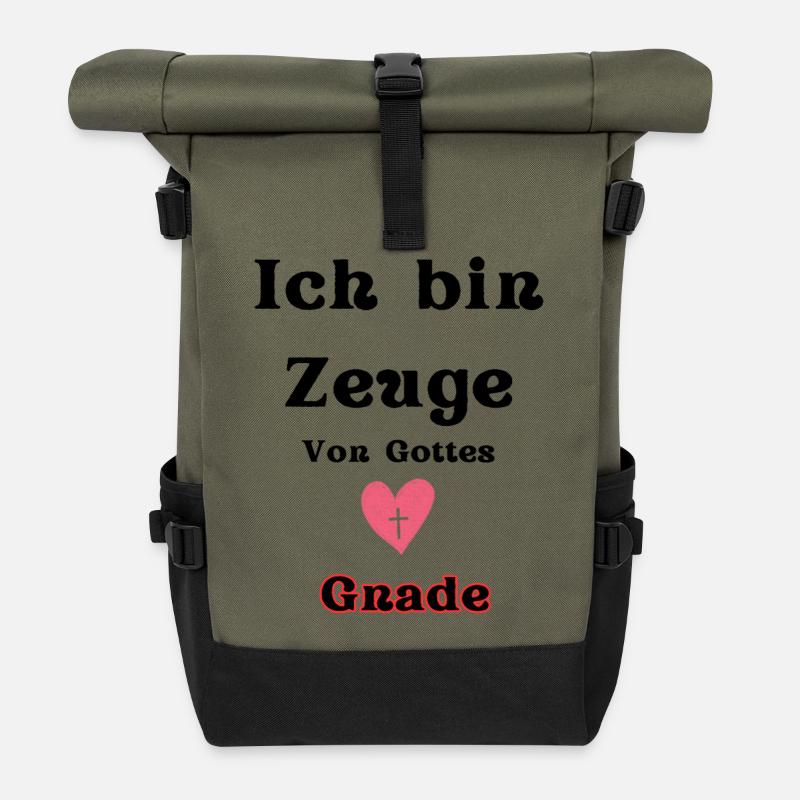 Heart with Cross and Grace Lettering - Roll Top Backpack - olive/black