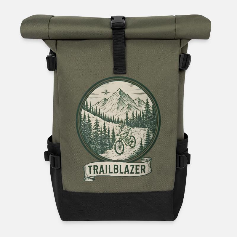 Trailblazer Mountainbiker Abzeichen - Rolltop Rucksack - Olive/Schwarz