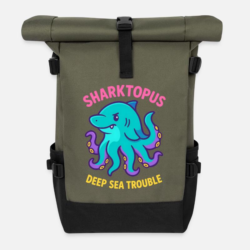 Sharktopus - Deep Sea Trouble - Rolltop Rucksack - Olive/Schwarz