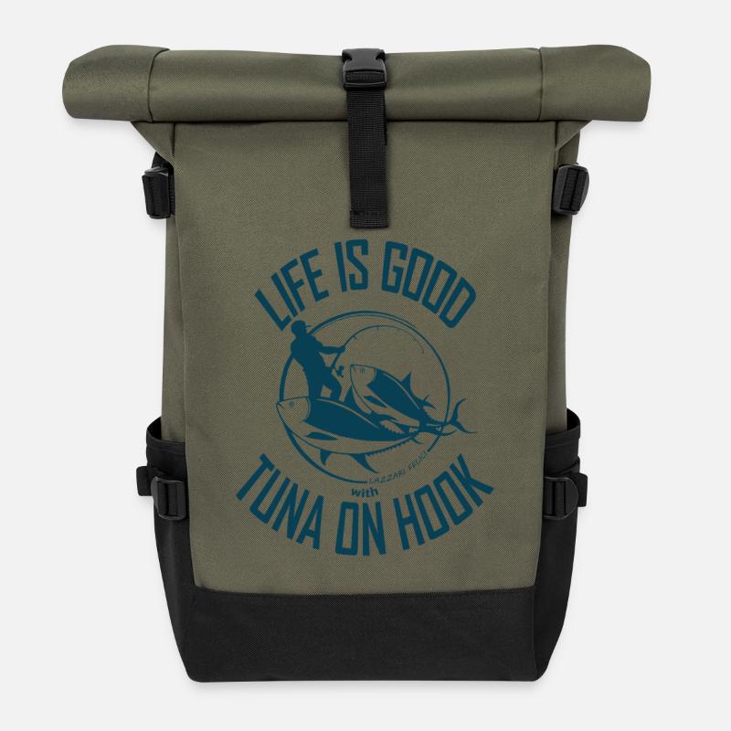 DAS LEBEN IST GUT MIT THUNFISCH AM HAKEN - Rolltop Rucksack - Olive/Schwarz