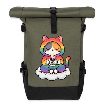 Rainbow Cat on a Cloud - Roll Top Backpack - olive/black - Front