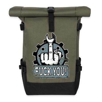 Mittelfinger Stinkerfinger Mechaniker Fuck You - Rolltop Rucksack - Olive/Schwarz - Vorne