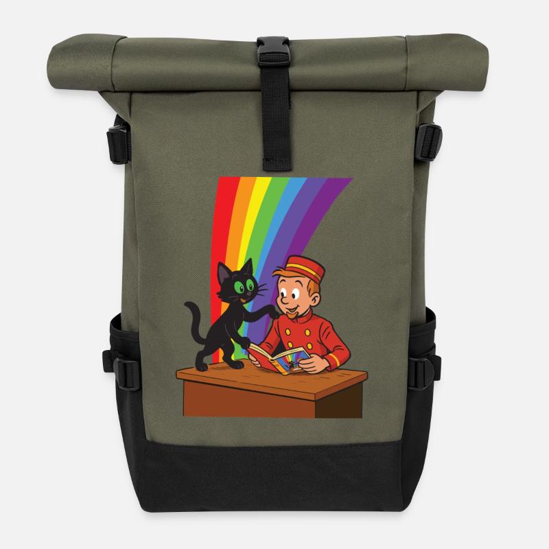 Franky & Meeko - lecture - Sac à dos roll top - olive/noir