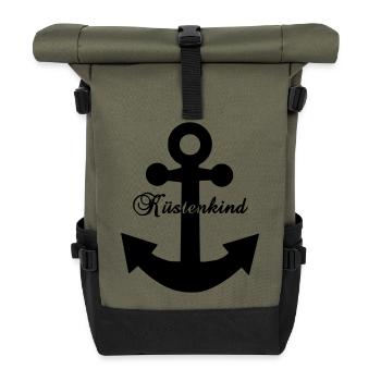 Küstenkind Anker - Maritimes Design Nordsee Liebe  - Rolltop Rucksack - Olive/Schwarz - Vorne