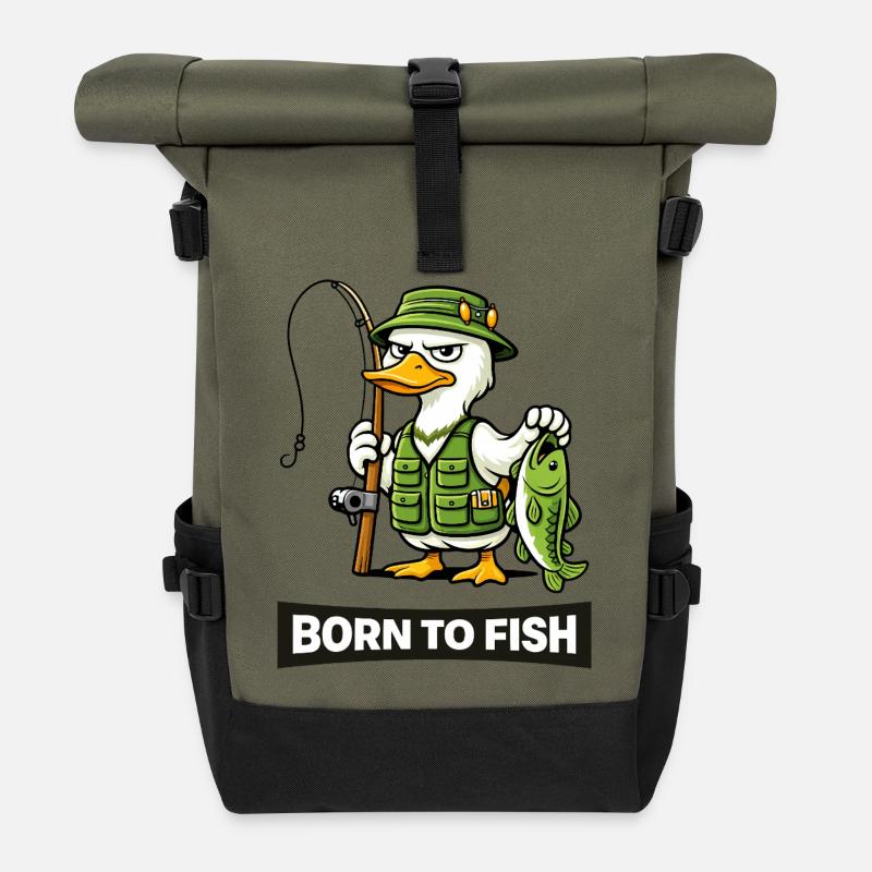 Born to Fish Duck Angler - Roll Top Backpack - olive/black