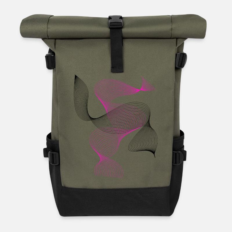 Neonspirale Pink Abstrakt - Rolltop Rucksack - Olive/Schwarz