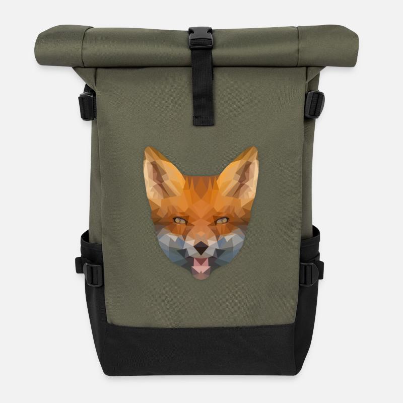 Low Poly Fox - Rolltop Rucksack - Olive/Schwarz