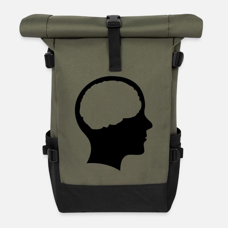 Symbol Kopf mit Hirn - Rolltop Rucksack - Olive/Schwarz