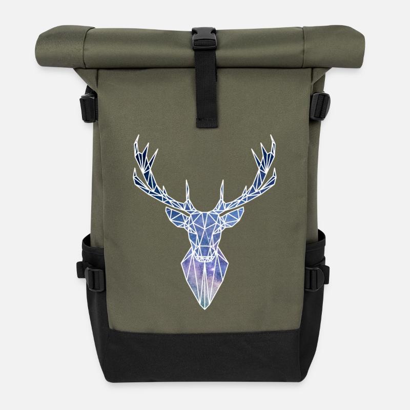 Cerf géométrique - Sac à dos roll top - olive/noir