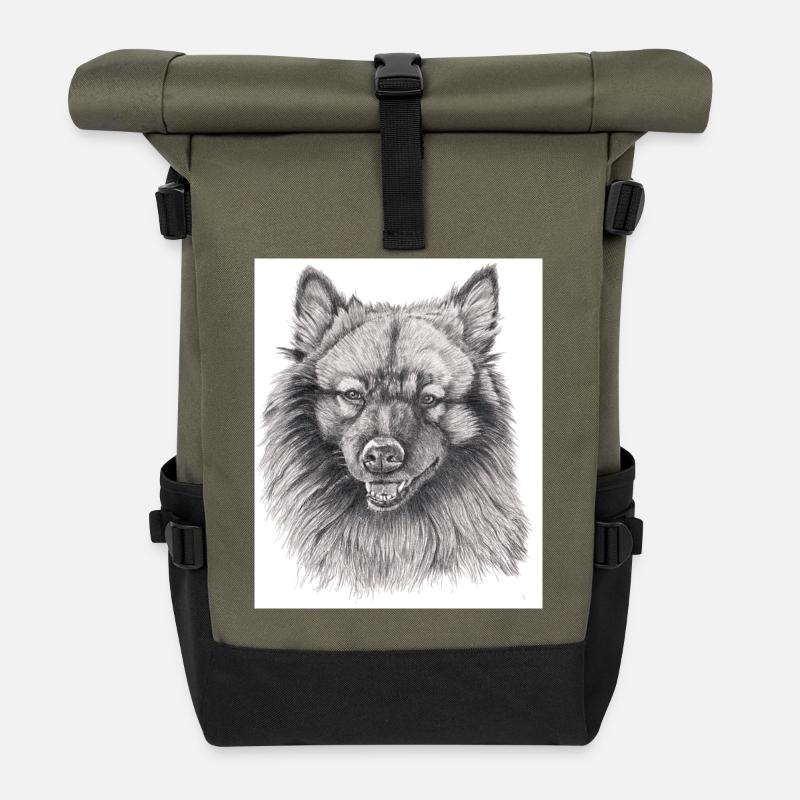 Keeshond sticker - Roll Top Backpack - olive/black