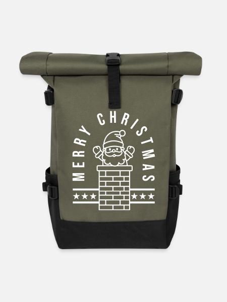 Frohe Weihnachten Weihnachtsmann - Rolltop Rucksack - Olive/Schwarz