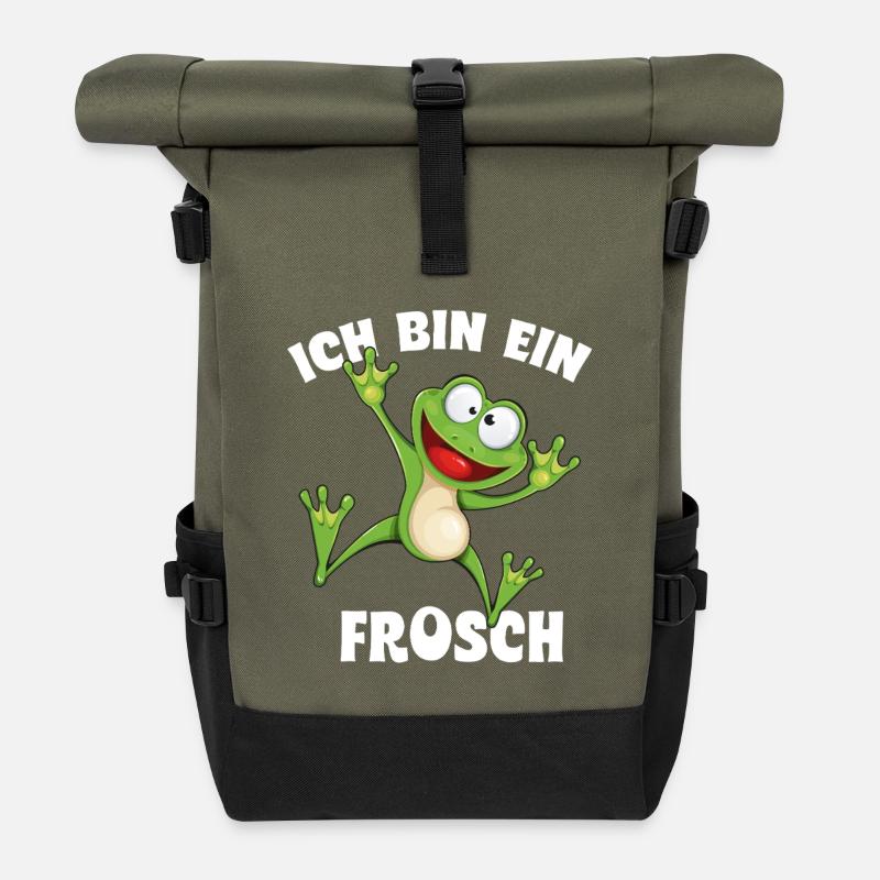 I'm a frog - Roll Top Backpack - olive/black