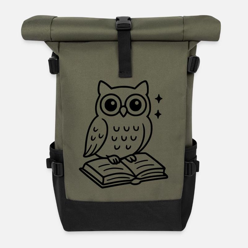 Eulen-Buch - Rolltop Rucksack - Olive/Schwarz