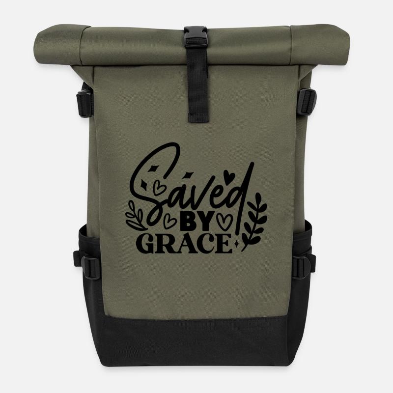 Saved By Grace - Rolltop Rucksack - Olive/Schwarz