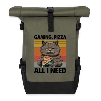 Drôles de chats Jeux Pizza Gamer Gamer Jeux - Sac à dos roll top - olive/noir - Devant