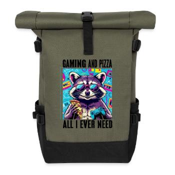 Drôle Raton laveur Gaming Pizza Gamer Gamer Gaming - Sac à dos roll top - olive/noir - Devant