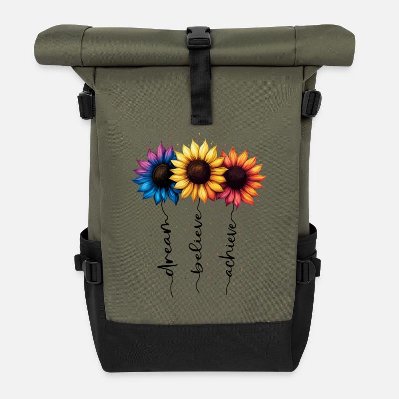 Fleurs d’été Fleur Inspiration Dicton de motivation - Sac à dos roll top - olive/noir