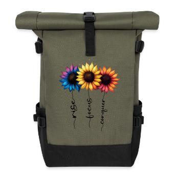 Summer Flowers Flower Inspiration Motivational Saying - Roll Top Backpack - olive/black - Front
