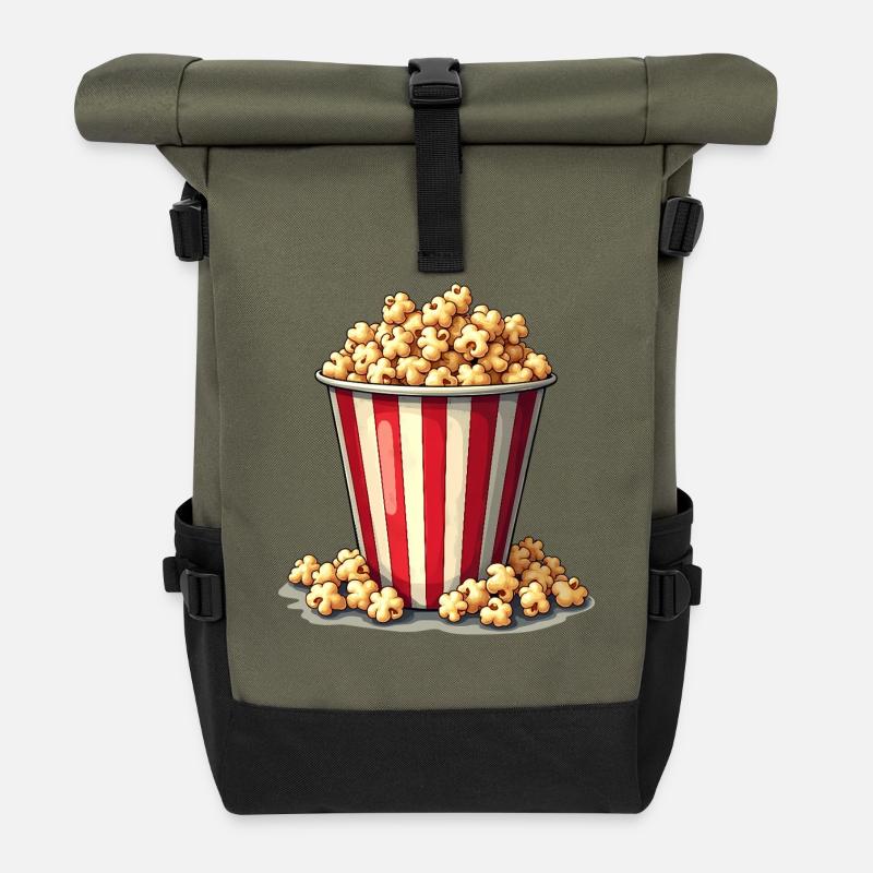 Popcorn - Fasching Kinder - Rolltop Rucksack - Olive/Schwarz