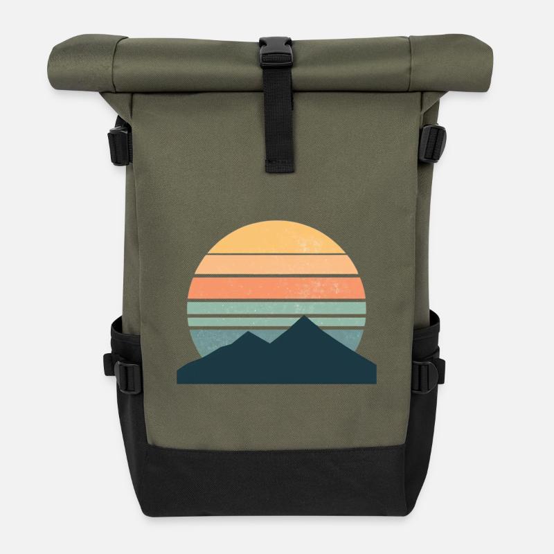 Minimalist mountain sunset - Roll Top Backpack - olive/black