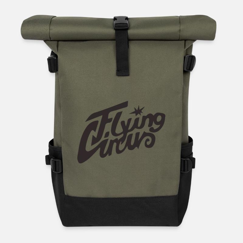„Flying Circus” Vintage Script - Rolltop Rucksack - Olive/Schwarz