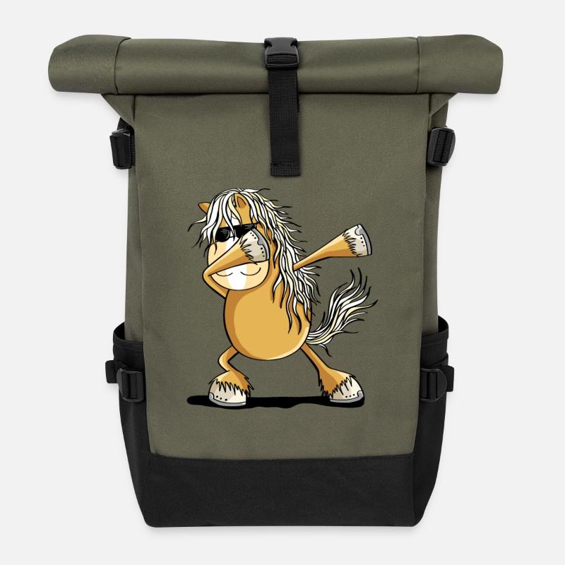 Cooles Dab Dance Pferd Dabbing Pony Comic - Rolltop Rucksack - Olive/Schwarz