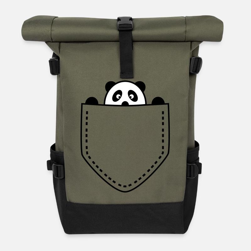 Panda in der Tasche - Rolltop Rucksack - Olive/Schwarz