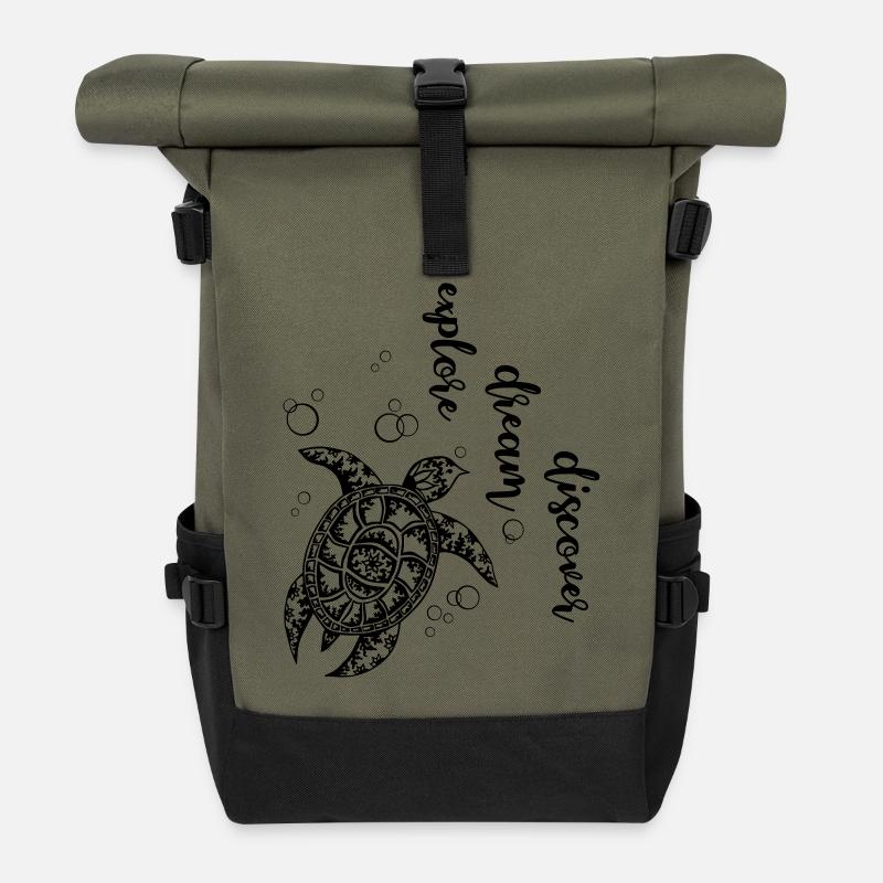 Explore Dream Discover - Turtle - Rolltop Rucksack - Olive/Schwarz