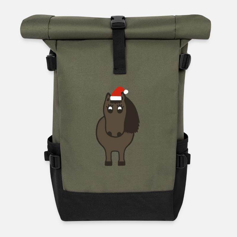 Noël poney - Sac à dos roll top - olive/noir