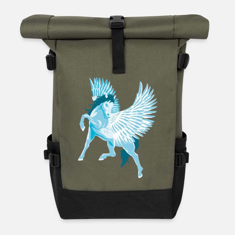 Pegasus Geflügelte Pferde der griechischen Mythologie - Rolltop Rucksack - Olive/Schwarz