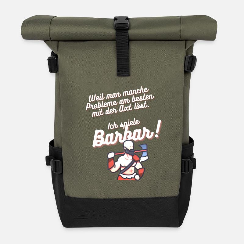 Ich spiele Barbar - Rolltop Rucksack - Olive/Schwarz