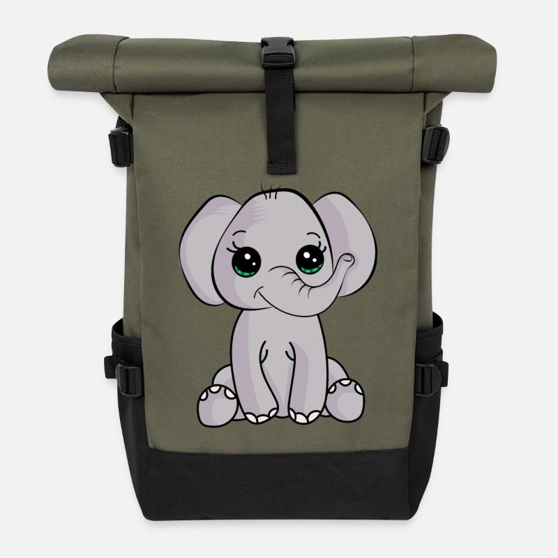 Baby-Elefant - Rolltop Rucksack - Olive/Schwarz