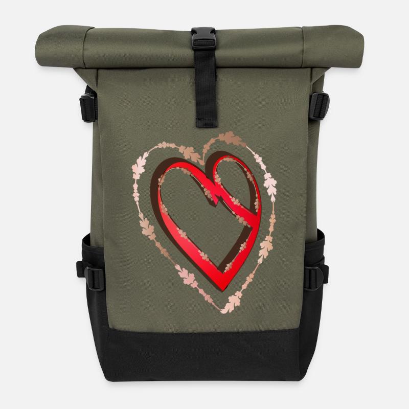 nostalgisches rotes Kalligrafie Herz - Rolltop Rucksack - Olive/Schwarz