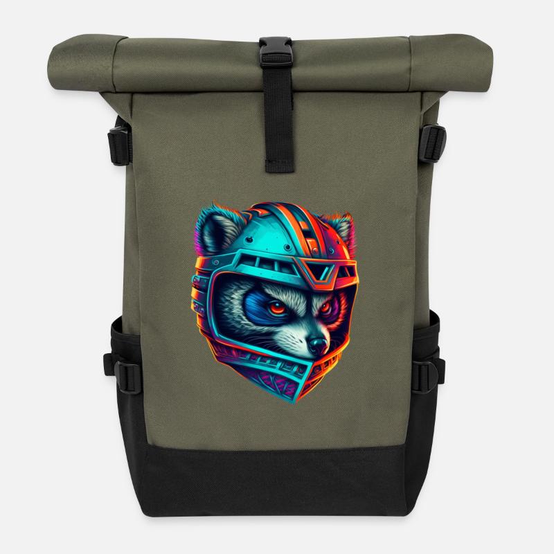 Panda cyborg casque néon - Sac à dos roll top - olive/noir