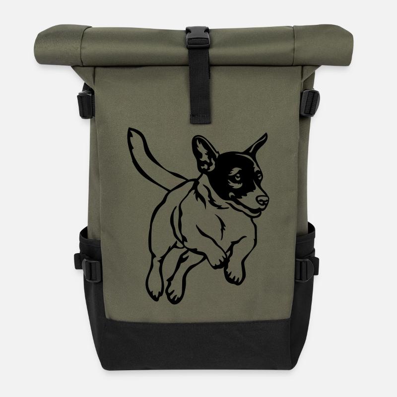 Jack Russell Terrier - Rolltop Rucksack - Olive/Schwarz