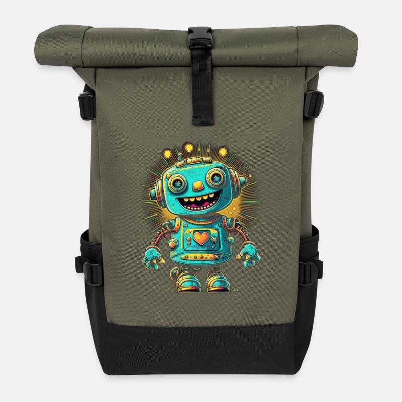Kawaii Heart Bot Neon Burst - Sac à dos roll top - olive/noir