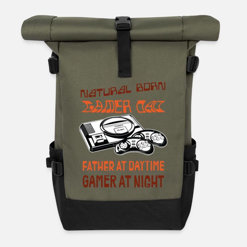Gamer Dad Unique gift idea for dad - Roll Top Backpack - olive/black