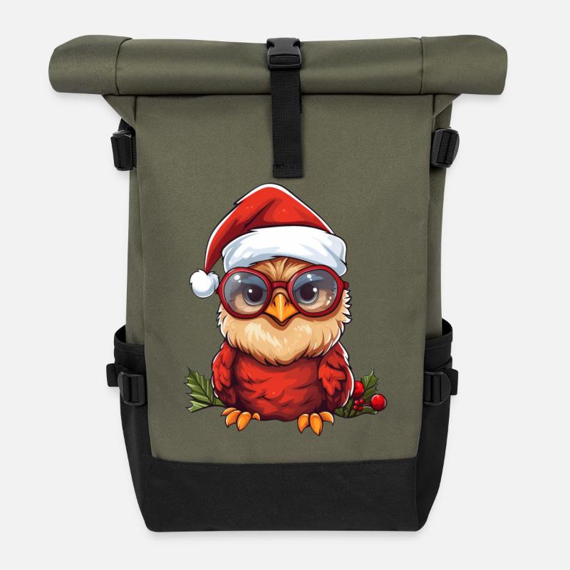 weihnachten eule rote federn - Rolltop Rucksack - Olive/Schwarz